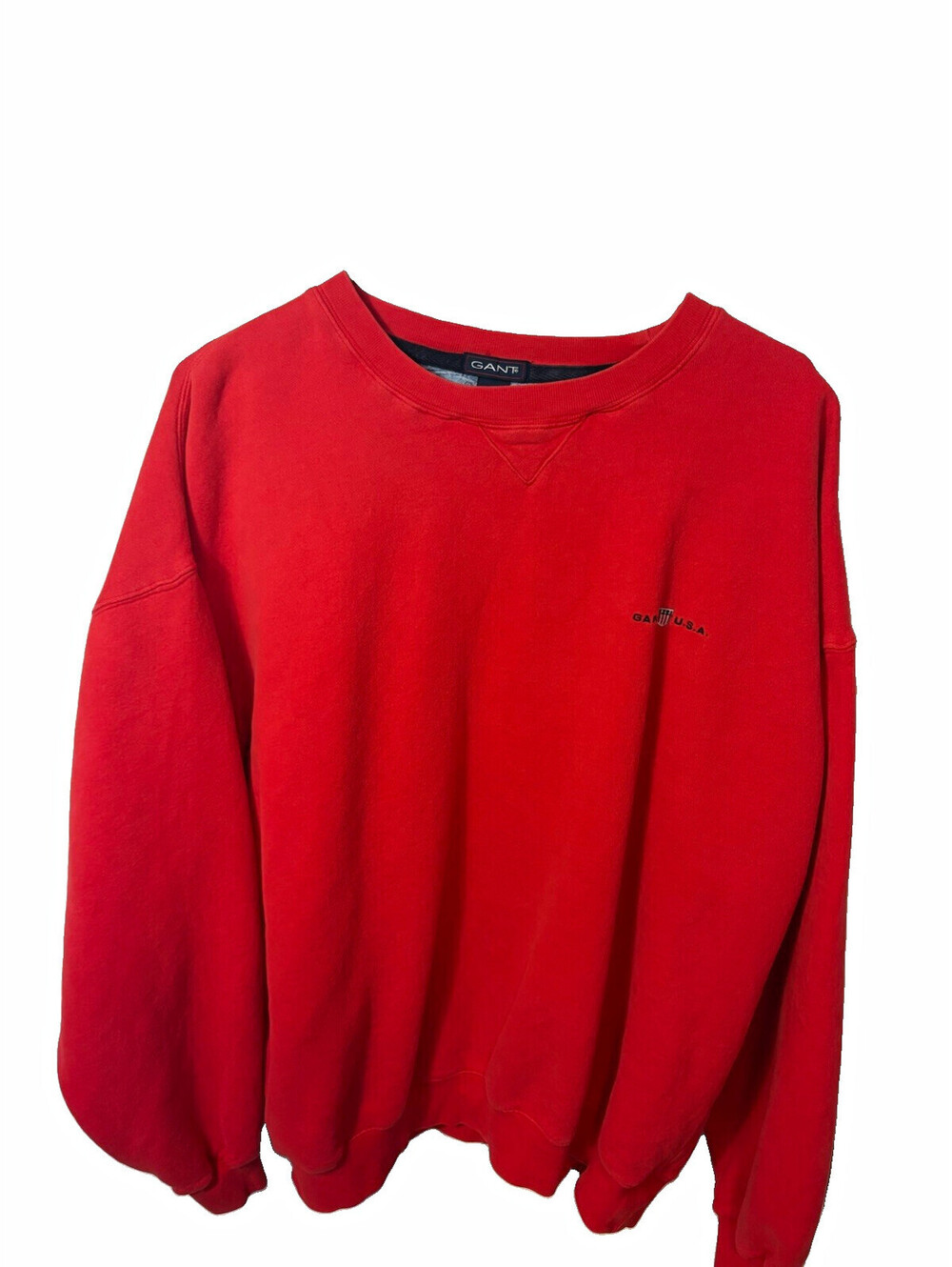 GANT Men's Red Crew Neck Pullover Sweatshirt Logo Accent Long Sleeve Size L